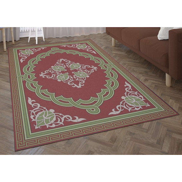 Deerlux Transitional Living Room Area Rug with Nonslip Backing, Red Medallion Pattern, 8 x 10 ft QI003643.L - main